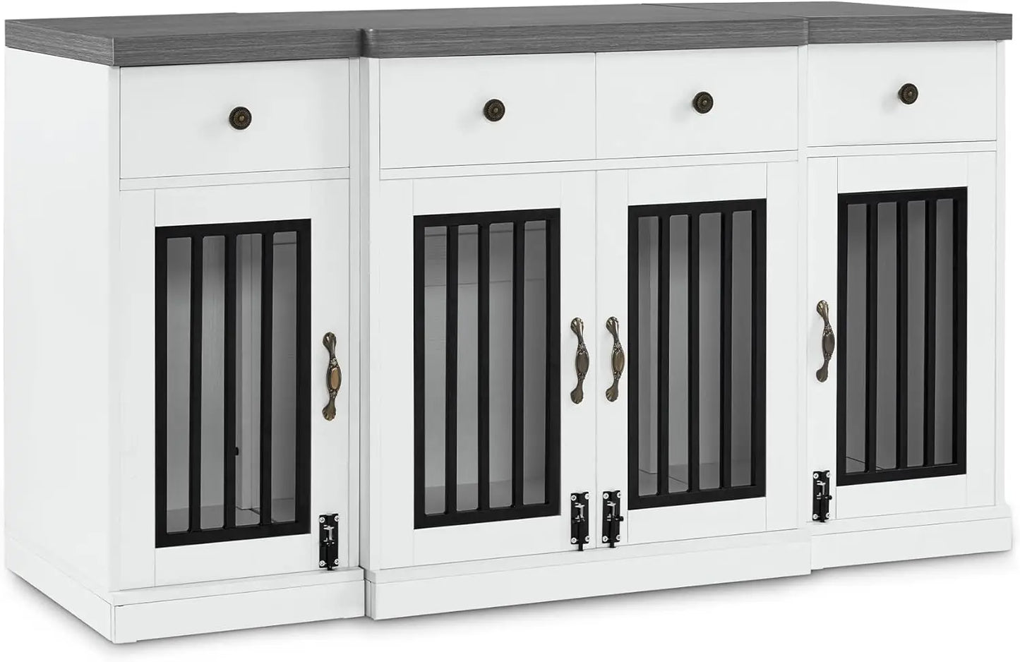 Wooden Dog Crate Furniture with 4 Drawers and 4 Lockable Doors