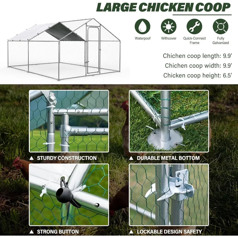 Large Metal Chicken Coop Outdoor Walk-in Chicken Run Heavy Duty Poultry Cage for Yard