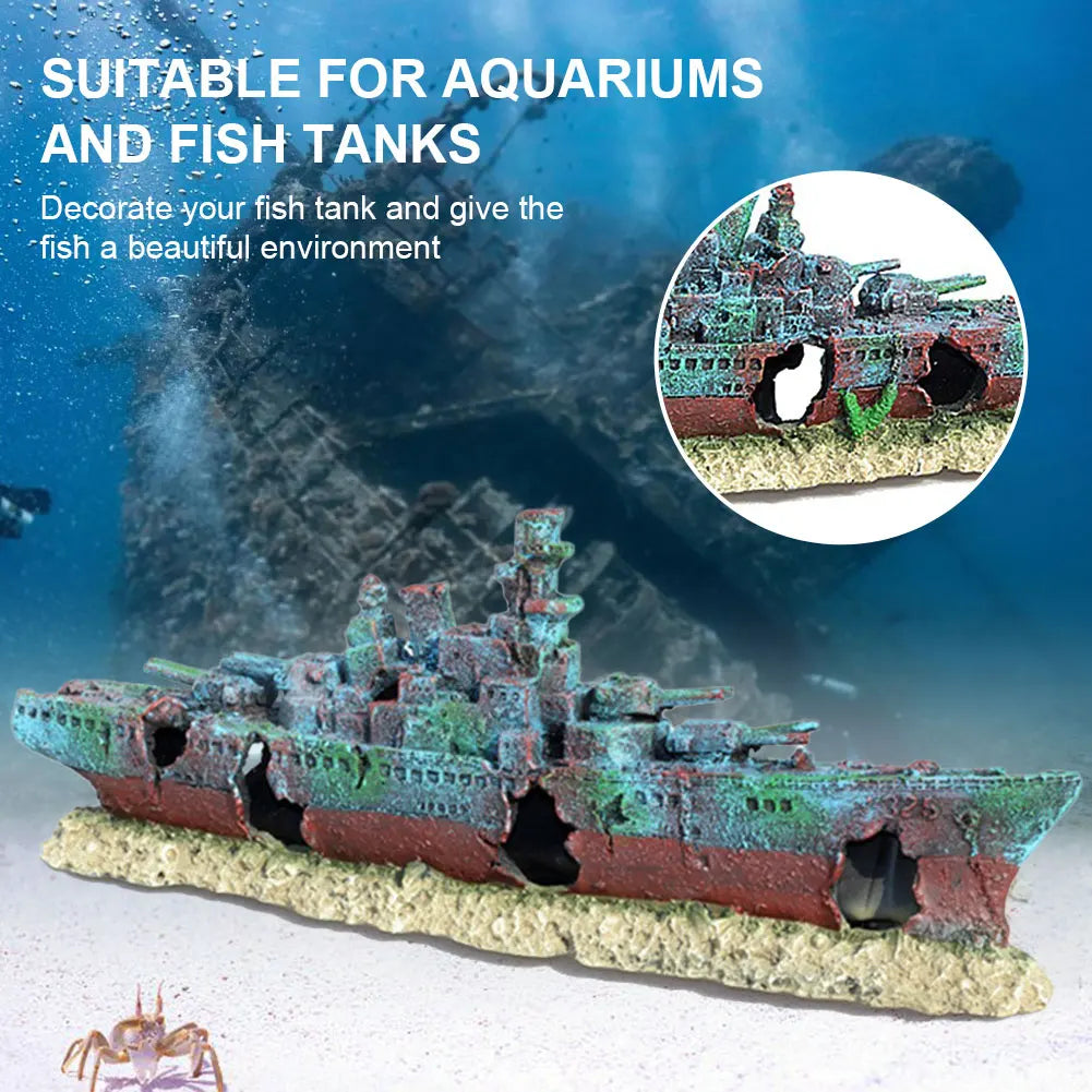 Aquarium Resin Sunken Pirate Ship Multifunction Warship Handicraft Shipwreck Decor for Fish Tank Cave Accessories