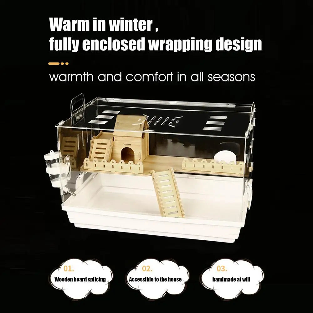 Acrylic Hamster Cage Wooden Small Animal Cage Accessories 2-Layer Small Pet Breathable House For Dwarf Hamsters Mice Gerbils