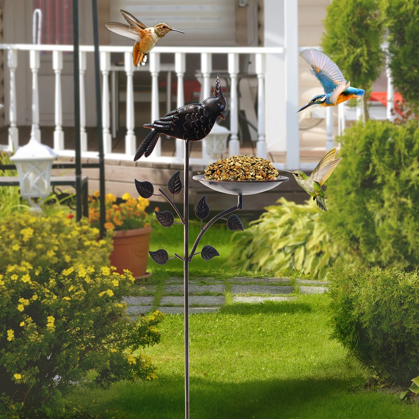 Metal Oriole Bird Feeder Stake, Antique Copper Outdoor Bath