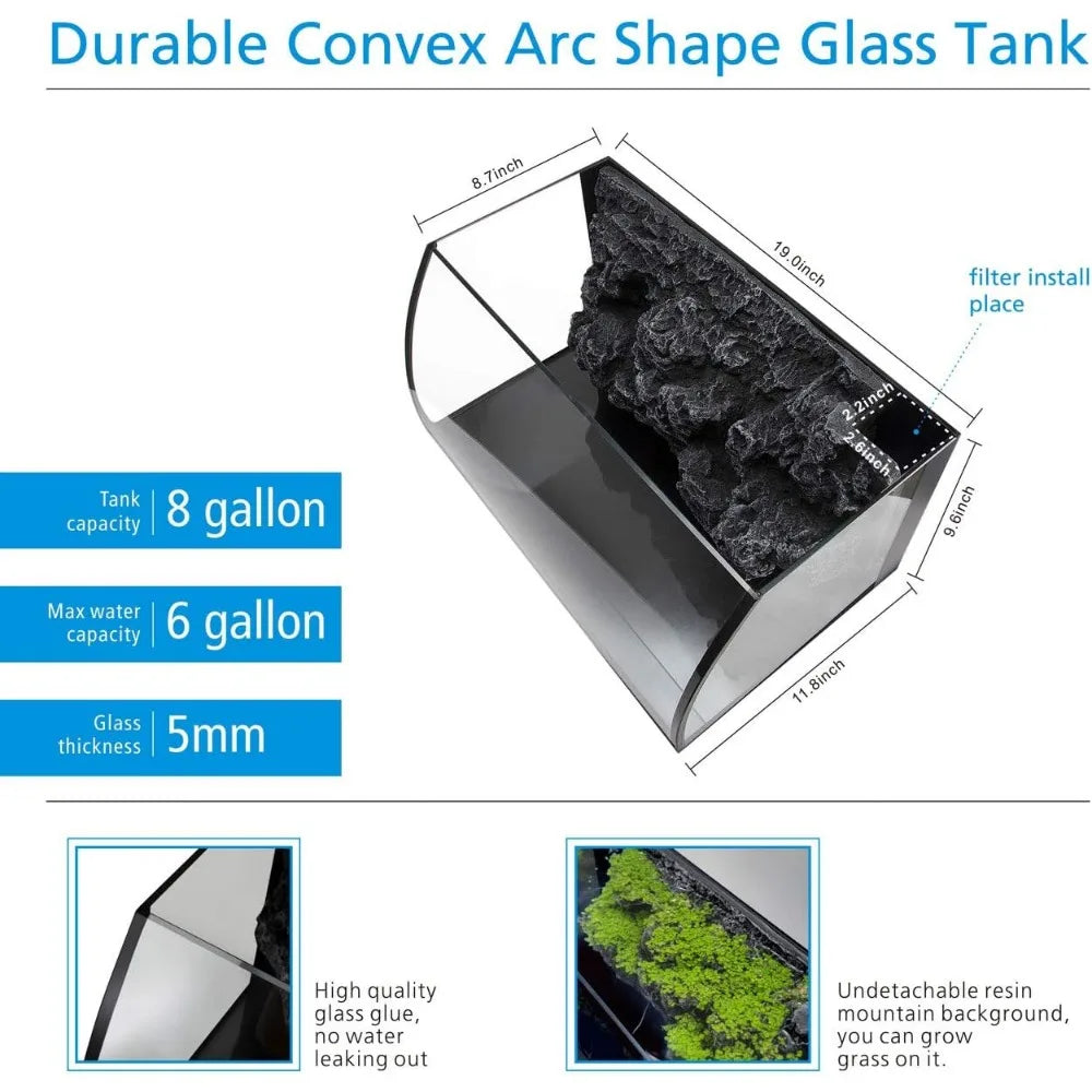Fish Tank 8 Gallon LED Glass Aquarium Kit for Starters