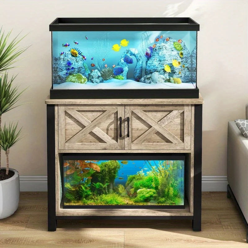 Heavy Duty Metal Fish Tank Rack with Power Outlet and Storage Cabinet for 40 to 70 Gallon Aquariums