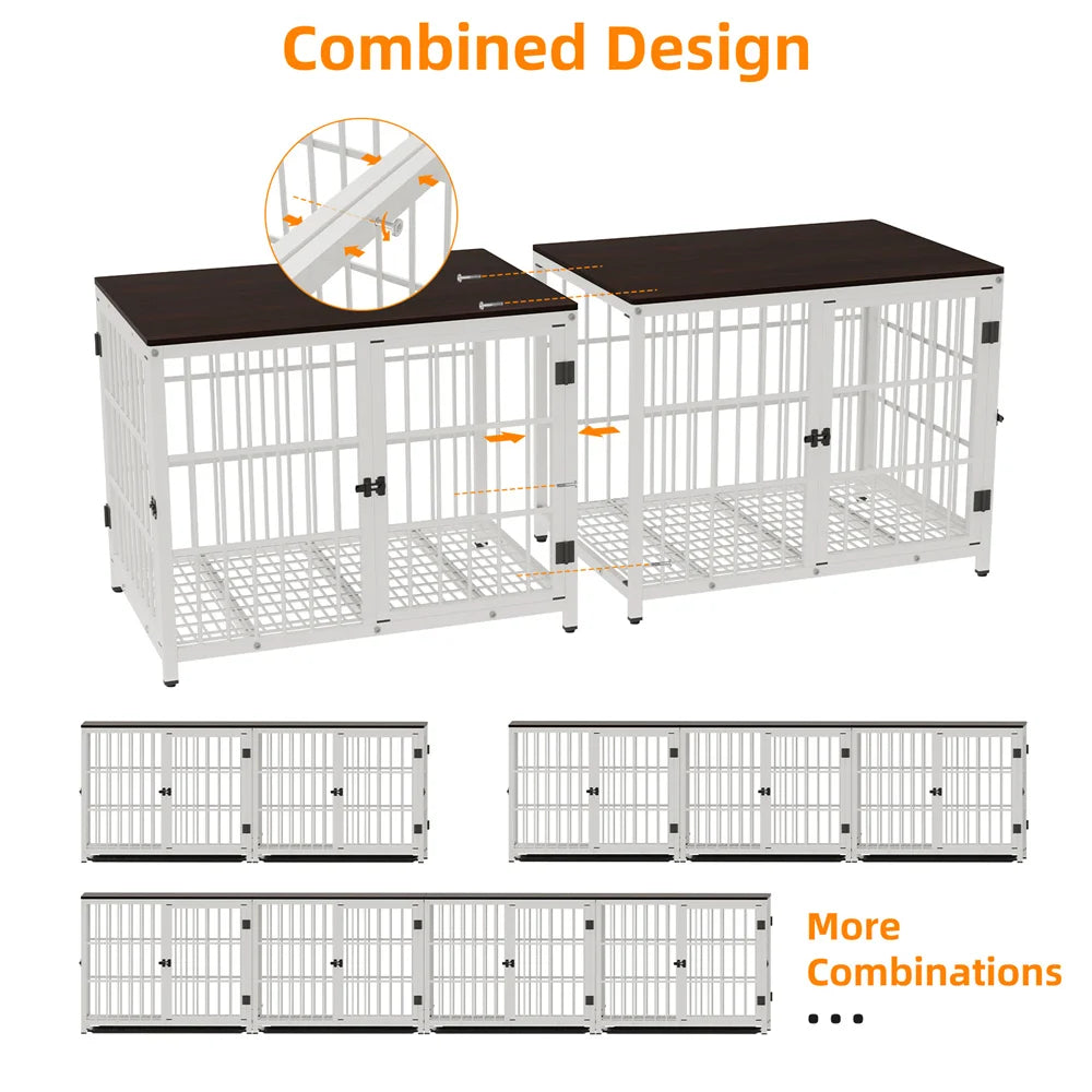 Large Wooden Dog Crate Indoor Furniture Style Elevated Pet Dog Cage Kennel End Table Lattice Playpen with 3 Doors