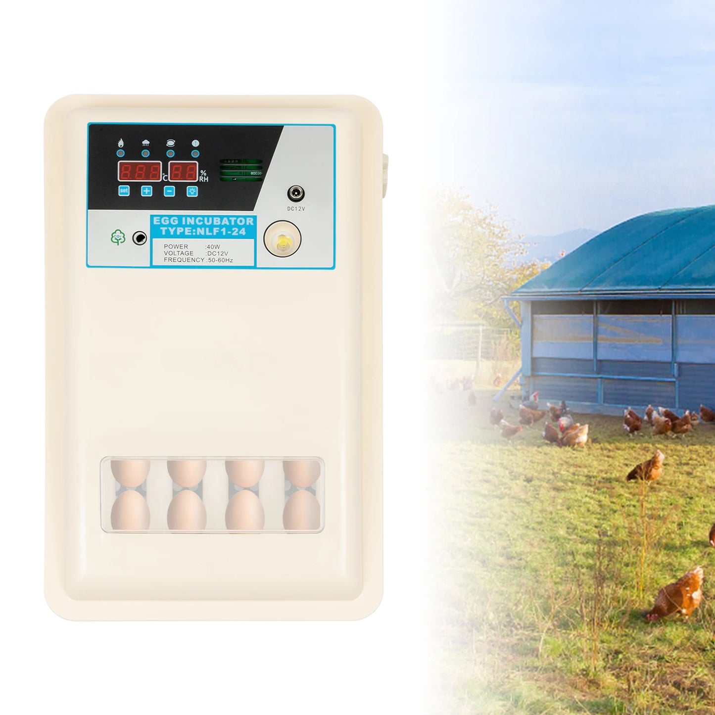 24 Eggs Automatic Digital Incubator With Auto Turning Humidity Control And LED Display For Chicken And Duck Eggs