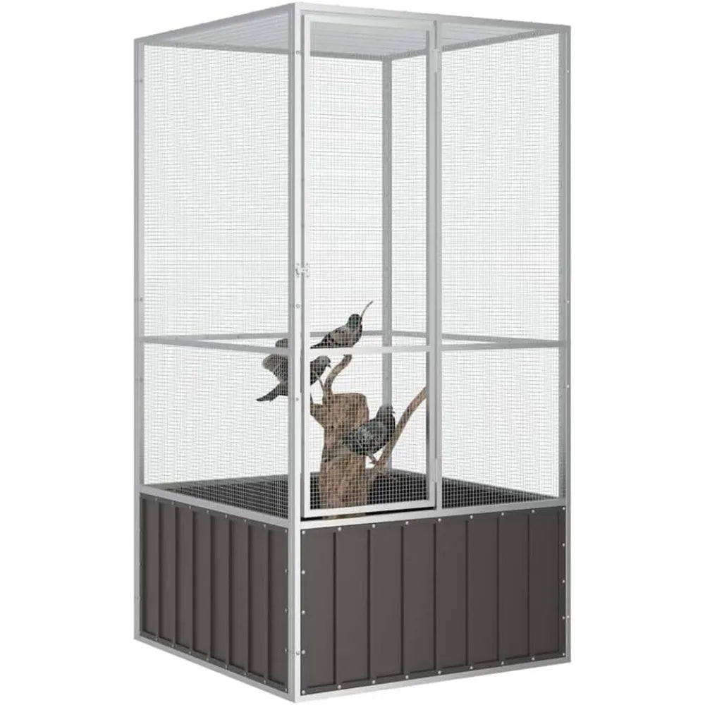Large Bird Cage with Galvanized Steel Construction for Indoor Use, Secure and Ventilated Aviary in Anthracite Color