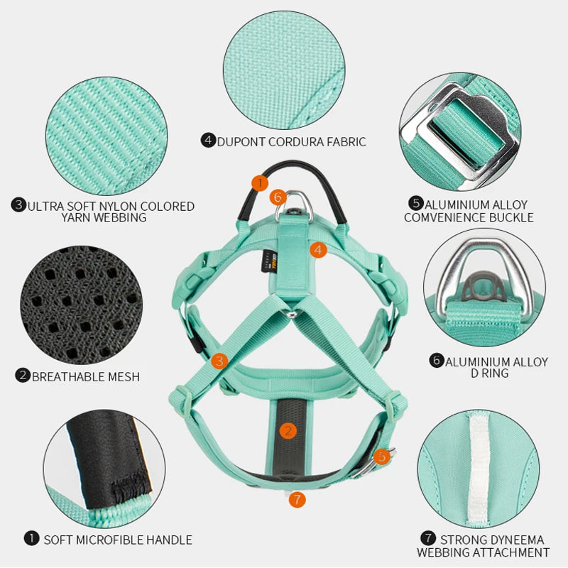 Small Combination No Pull Dog Harness Adjustable Nylon Reflective Vest for Comfortable Control Walking and Running Accessories
