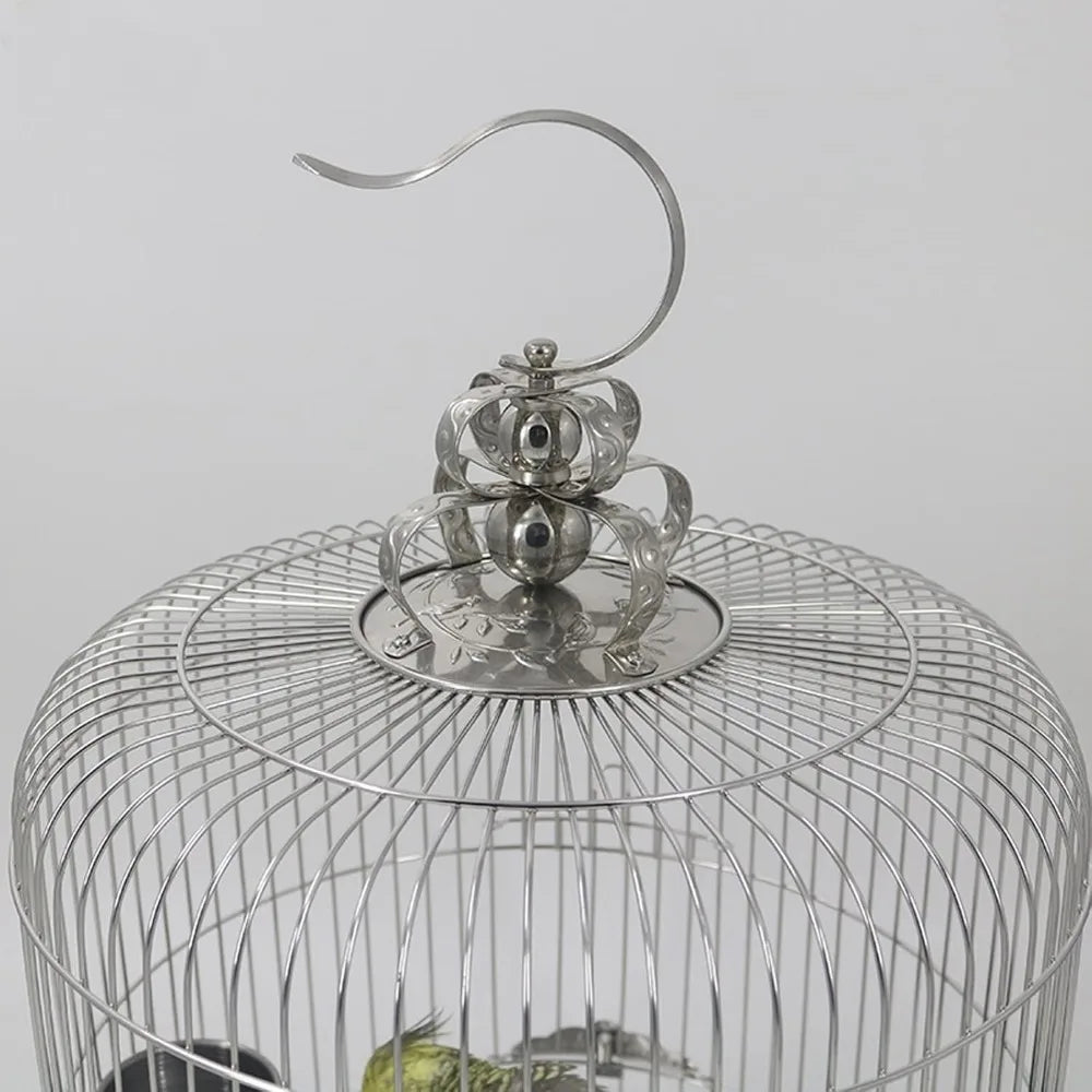 Large Stainless Steel Birdcage Round Design for Parakeets and Parrots Black Phoenix Peony Villa
