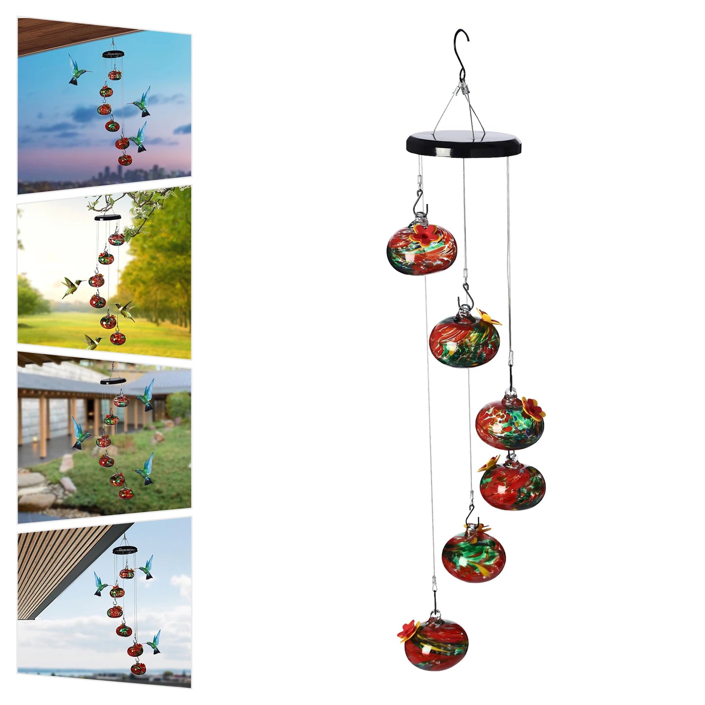 Charming Glass Wind Chime Hummingbird Feeder Outdoor Hanging Bird Feeder