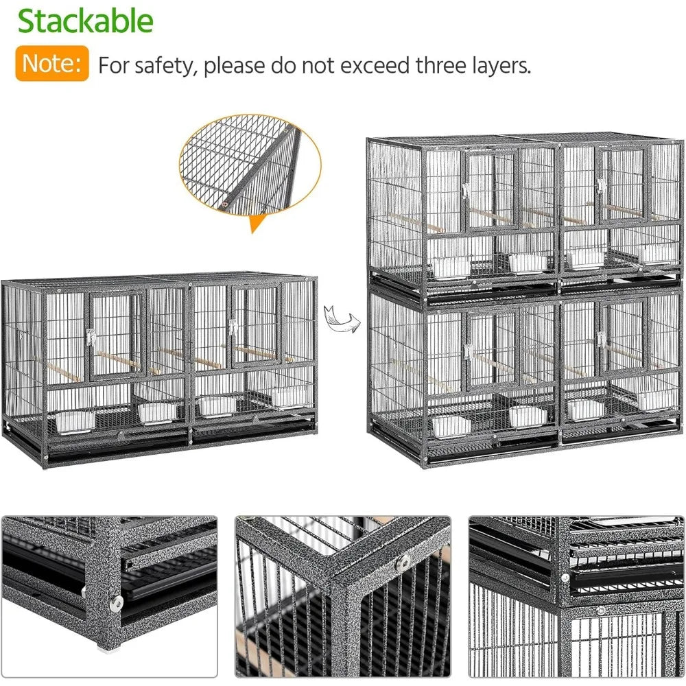 Double Story Divided Breeder Bird Cage for Small Parrots Parakeets Canaries Cockatiels Lovebirds Finches Budgies Quaker Black
