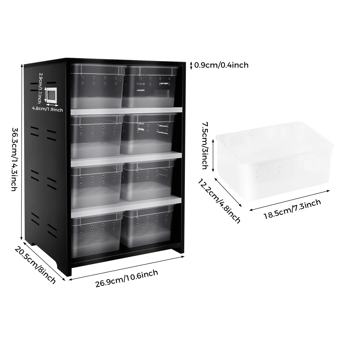 Reptile Breeding Cabinet with 8 Clear Boxes and 25W Pad