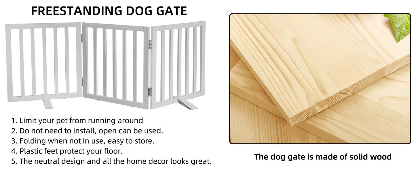Dog Gate Indoor Freestanding Wooden Pet Fence for Home
