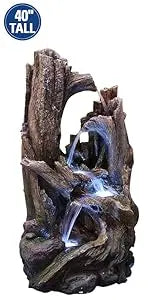 Outdoor Floor Rustic 2-Tiered Barrel and Pump Water Fountain, Old-Fashioned Fountain, 27", Bronze