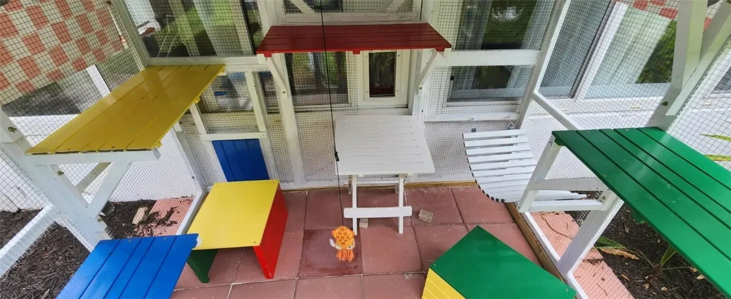 Cat Enclosure Outdoor Cat Catio Large Cat Run with Bridges, Walks, Small Houses, Roof Cover 28.27ft cat cage cat house