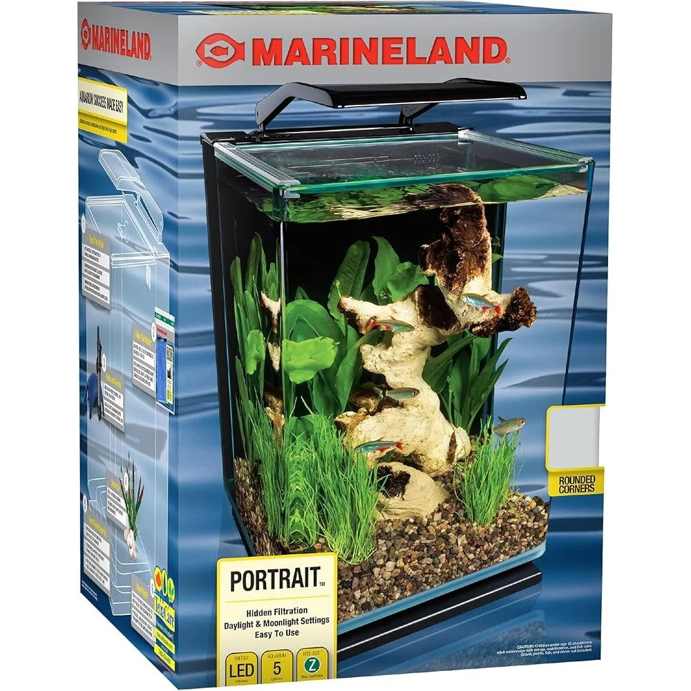Sleek Glass LED Aquarium Kit with Hidden Filtration Easy Access Daylight Moonlight Lighting Ideal Indoor Aquatic Environment