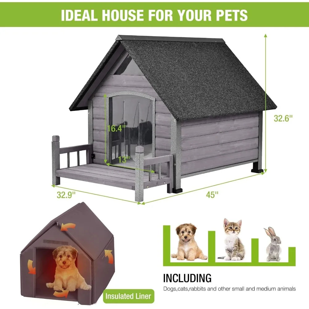 Outdoor Dog House 100 Percent Insulated Dog Kennel with Liner for Winter Thick Material Metal Frame Waterproof