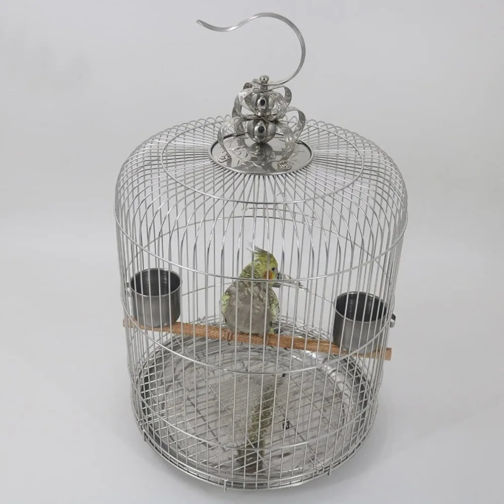 Large Stainless Steel Birdcage Round Design for Parakeets and Parrots Black Phoenix Peony Villa