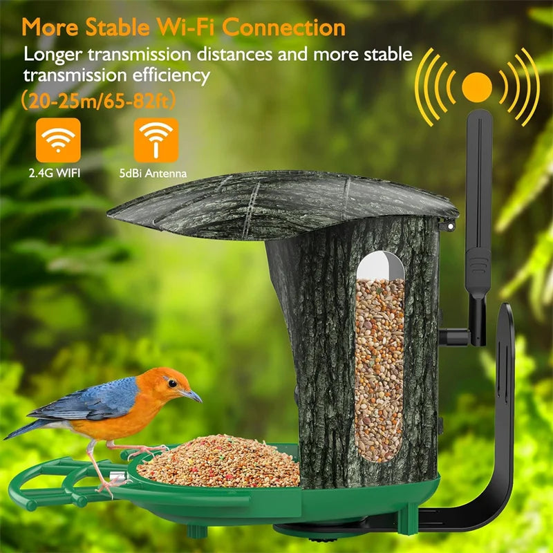 Smart Bird Feeder Camera with 64G Card 1080P HD Bird Species Identification Bird House with 7W Solar Panel for Wild Bird Watching