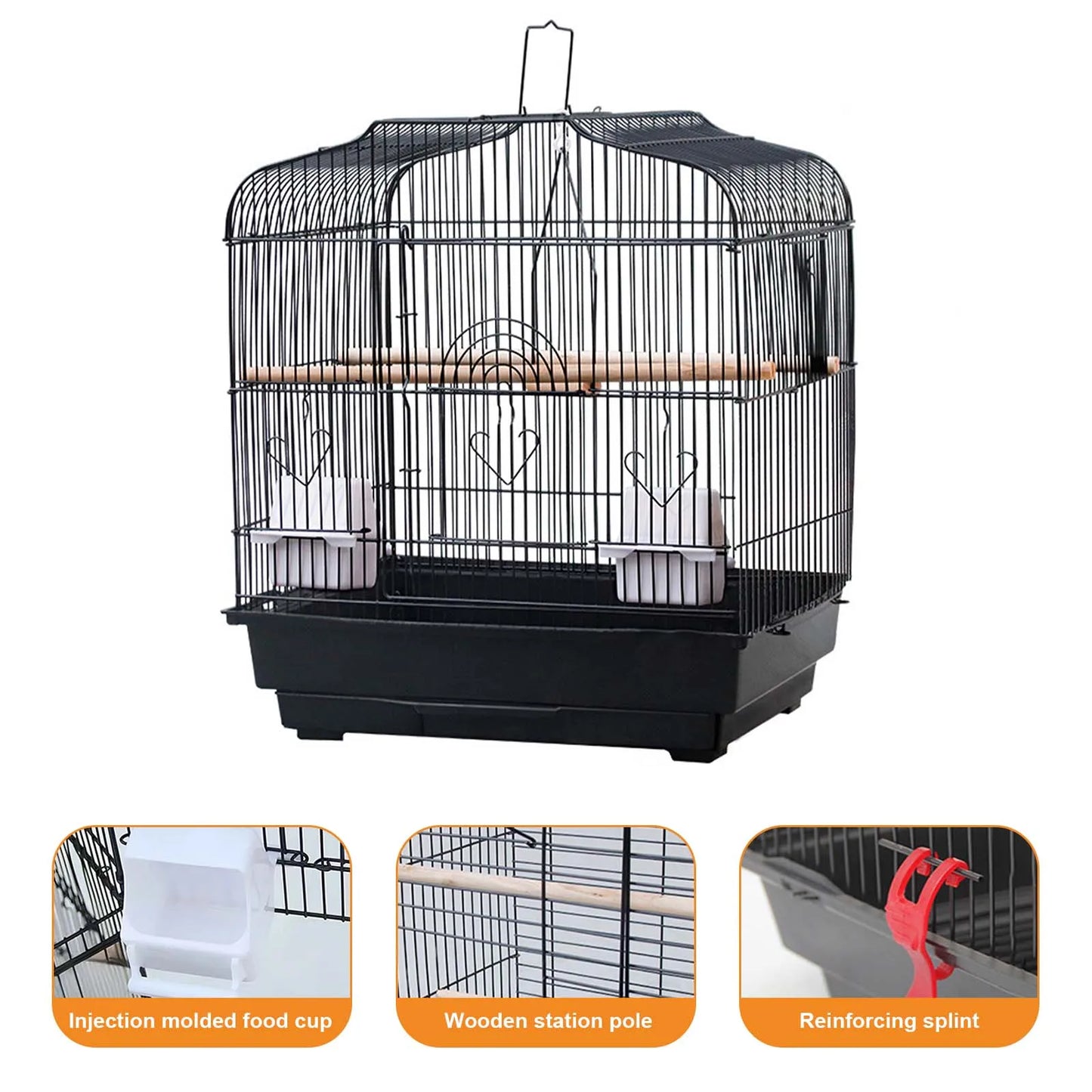 Travel Bird Cage Carrier With Handle Standing Pole Food Container Swing For Cockatiels Small Parrots Canaries