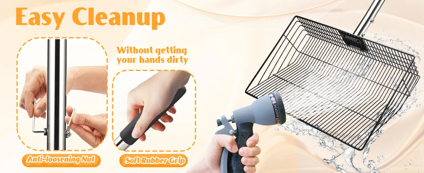 15inch Extra Large Chicken Poop Scooper, Heavy Duty Chicken Coop Scoop for Poop with 24 to 68" Stainless Steel Adjustable