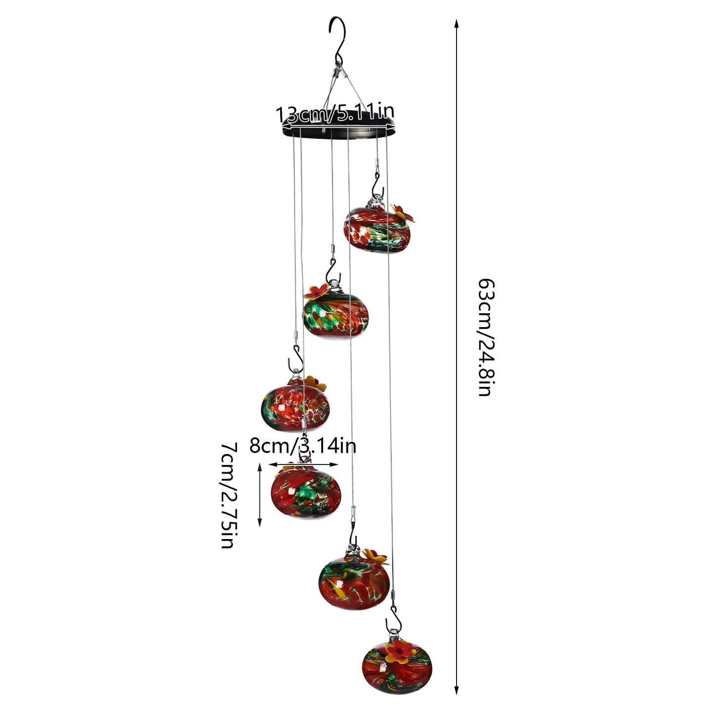 Charming Glass Wind Chime Hummingbird Feeder Outdoor Hanging Bird Feeder