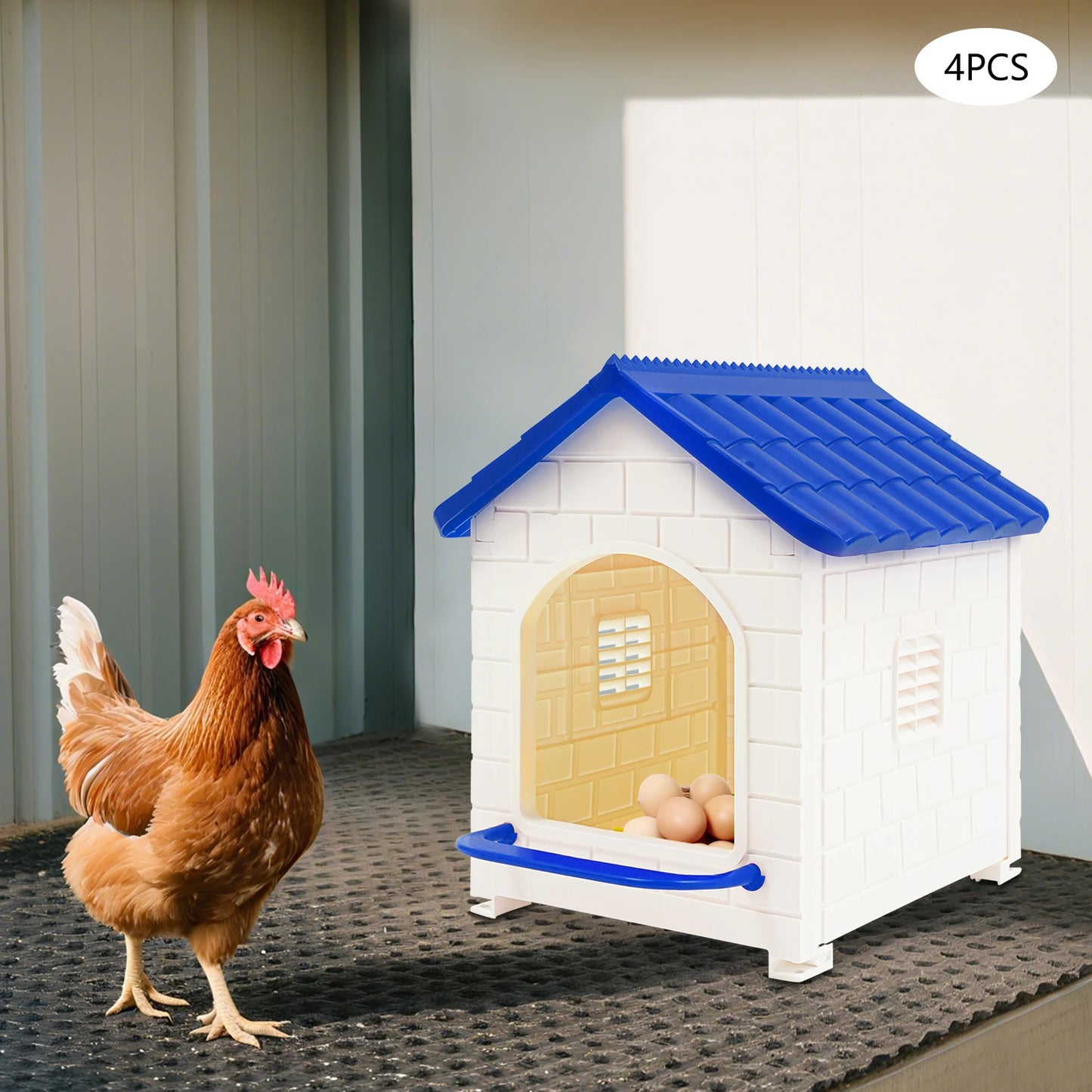 Blue Plastic Egg Box Nesting Box With Nest Pad 4 Pack