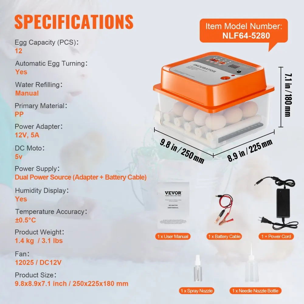 VEVOR Egg Incubator Automatic Egg Turner with Temperature Control
