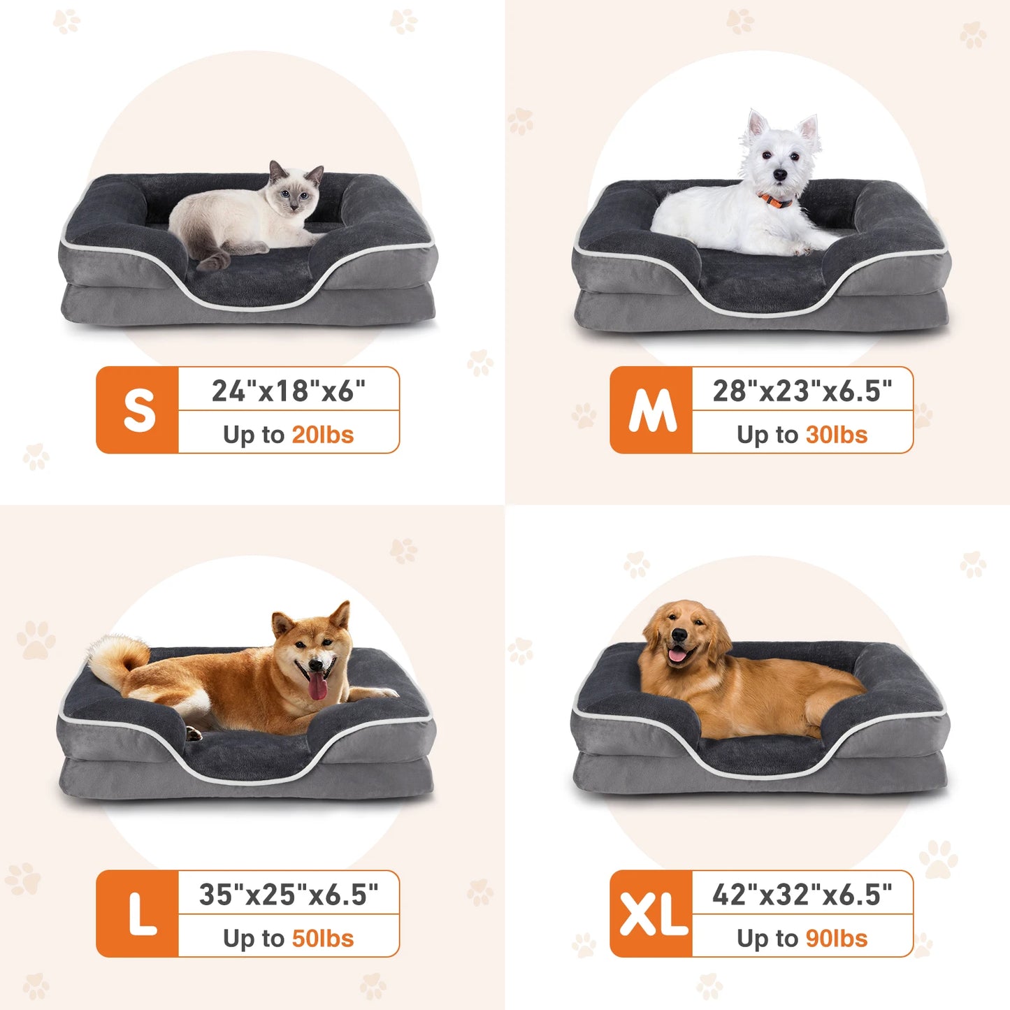 JHK Orthopedic Dog Bed Memory Foam Pet Bed for Small Dogs and Cats with Washable Cover Non Slip Base Waterproof Liner