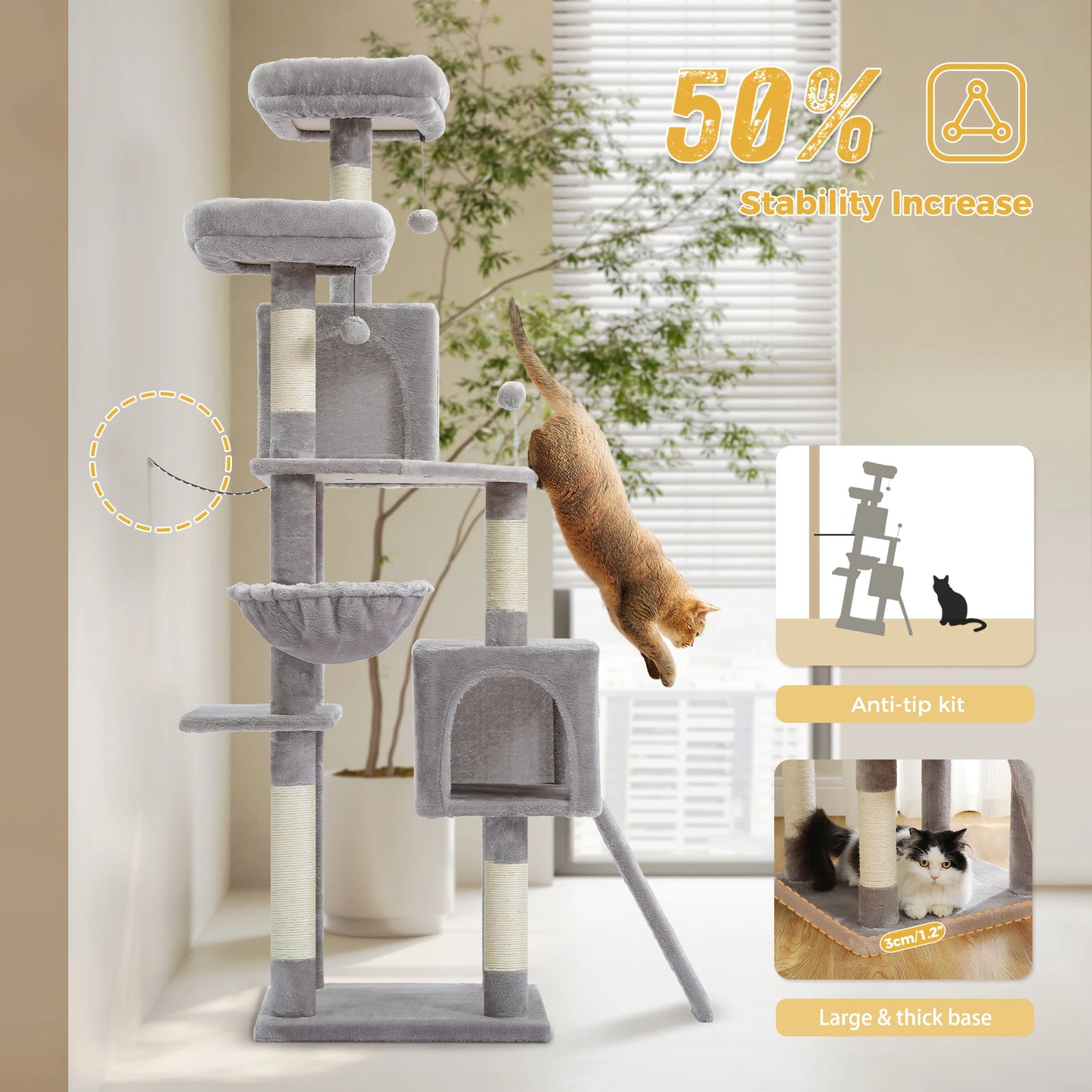 Multi Level Cat Tree Tower With Sisal Scratching Post Hammock