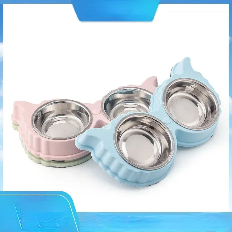 Pet Cute Plastic Food and Water Bowls for Cats and Dogs Rounded Feeder and Drinker Home Pet Supplies