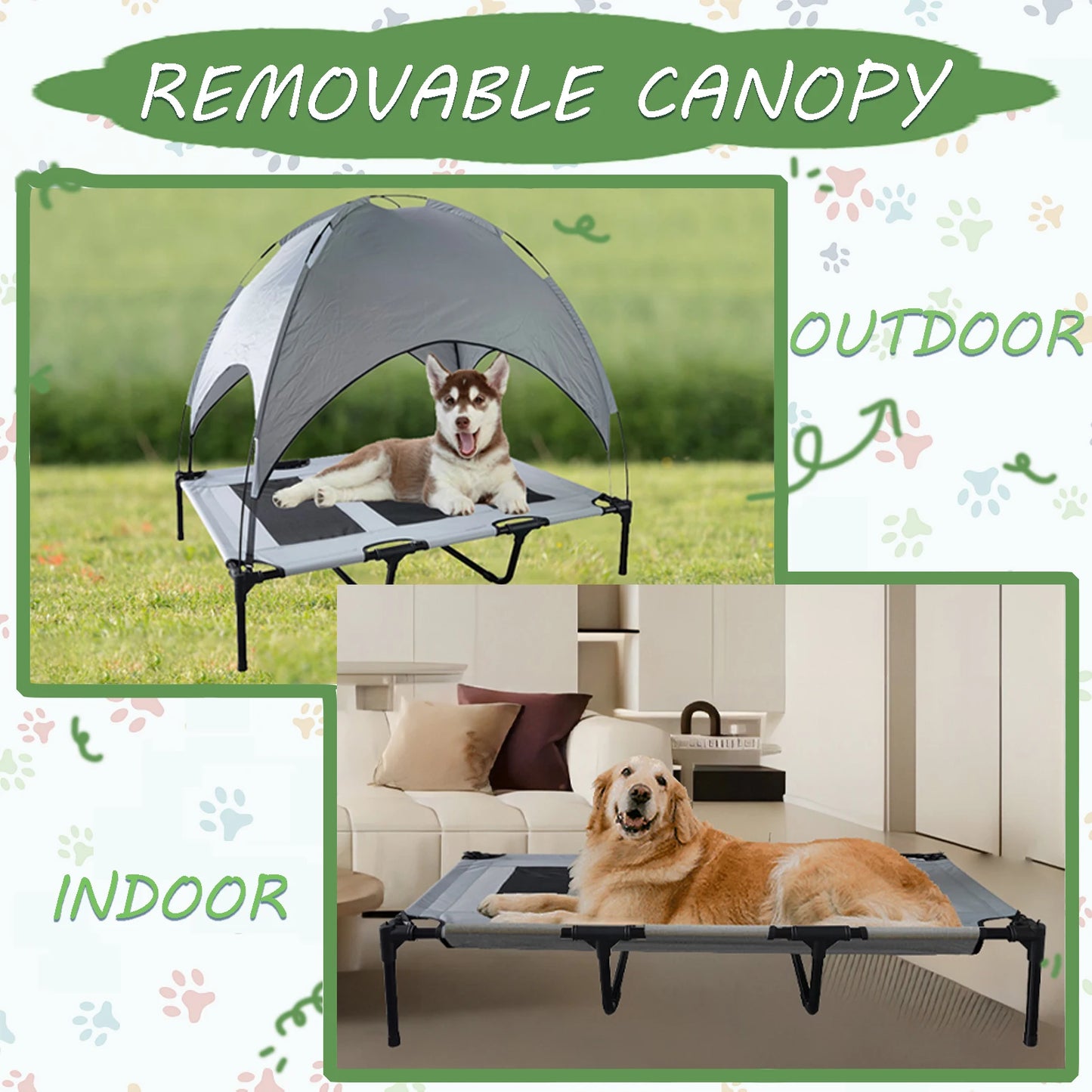 Dog Bed with Canopy Anti Scratch Oxford Fabric Portable Elevated Cot for Large Dogs Indoor Outdoor