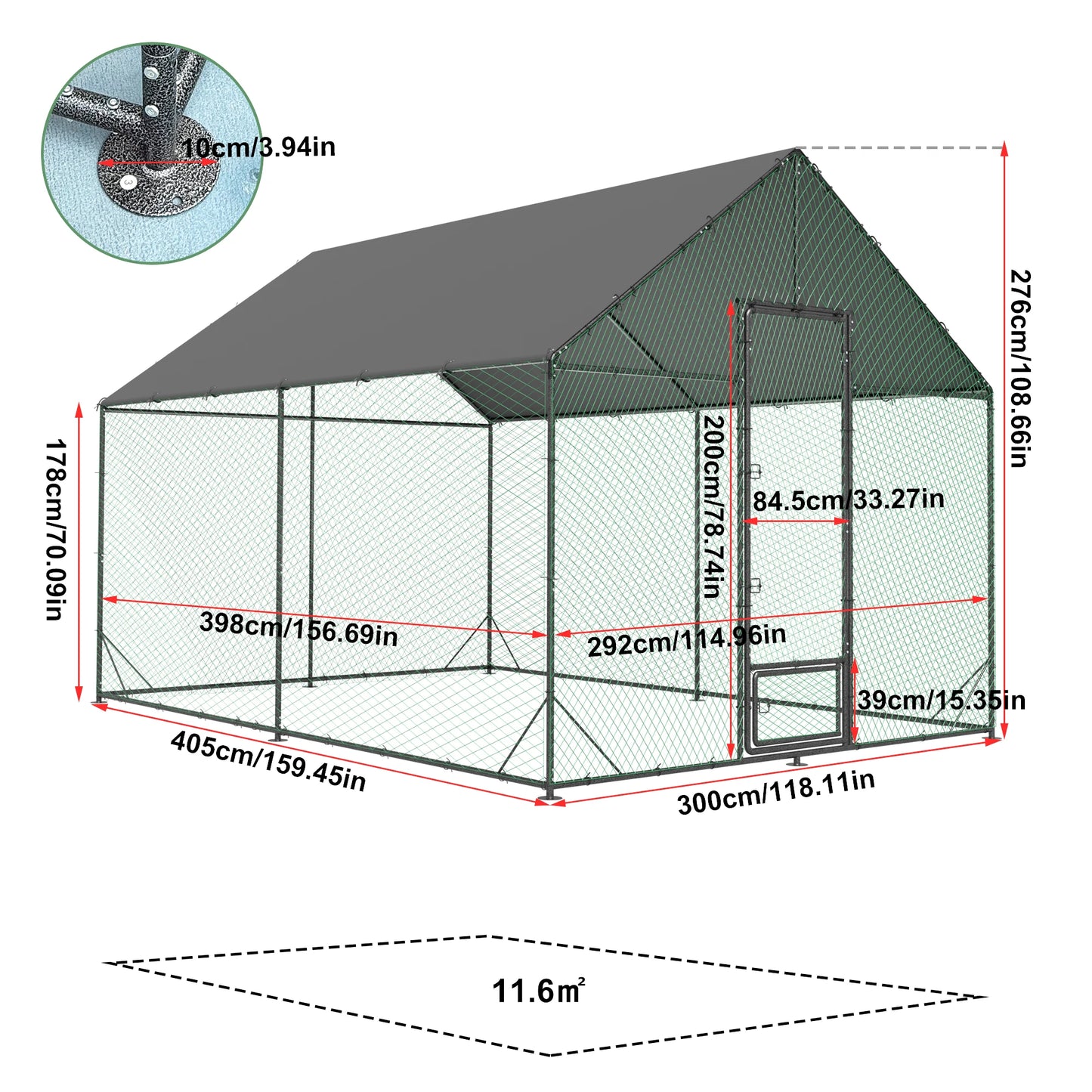 Heavy Duty Chicken Coop Metal Run With Waterproof Cover
