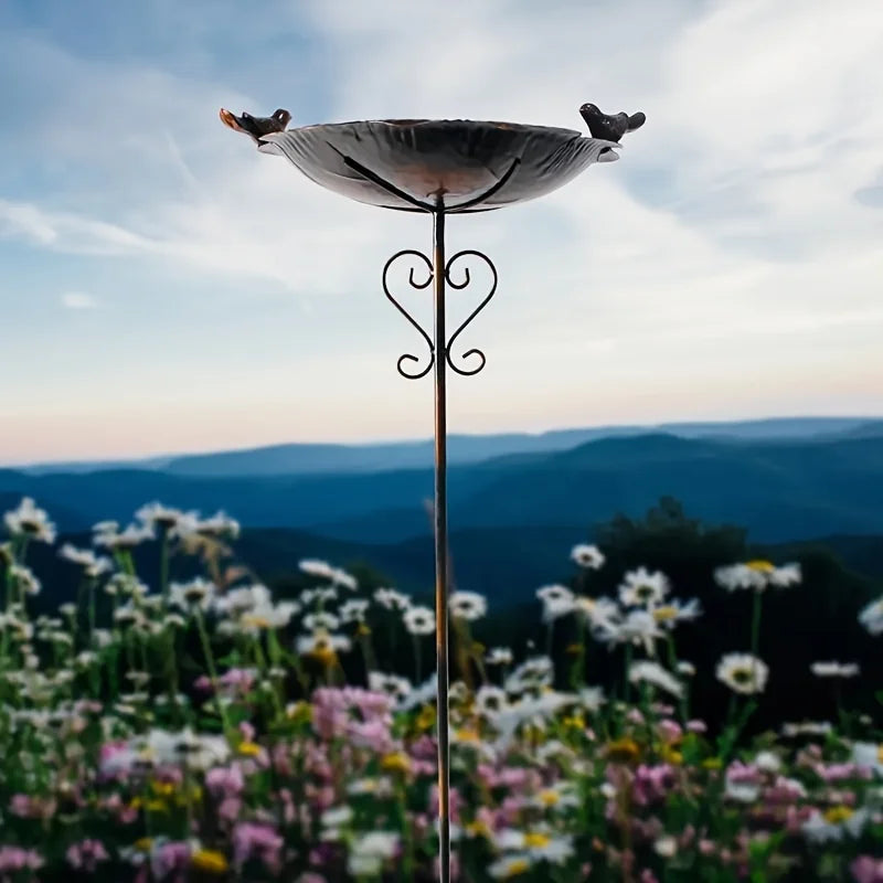47.5" Metal Leaf-Shaped Bird Feeder Stake for Outdoors