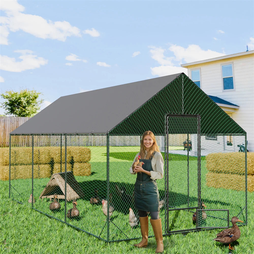 Heavy Duty Chicken Coop Metal Run With Waterproof Cover