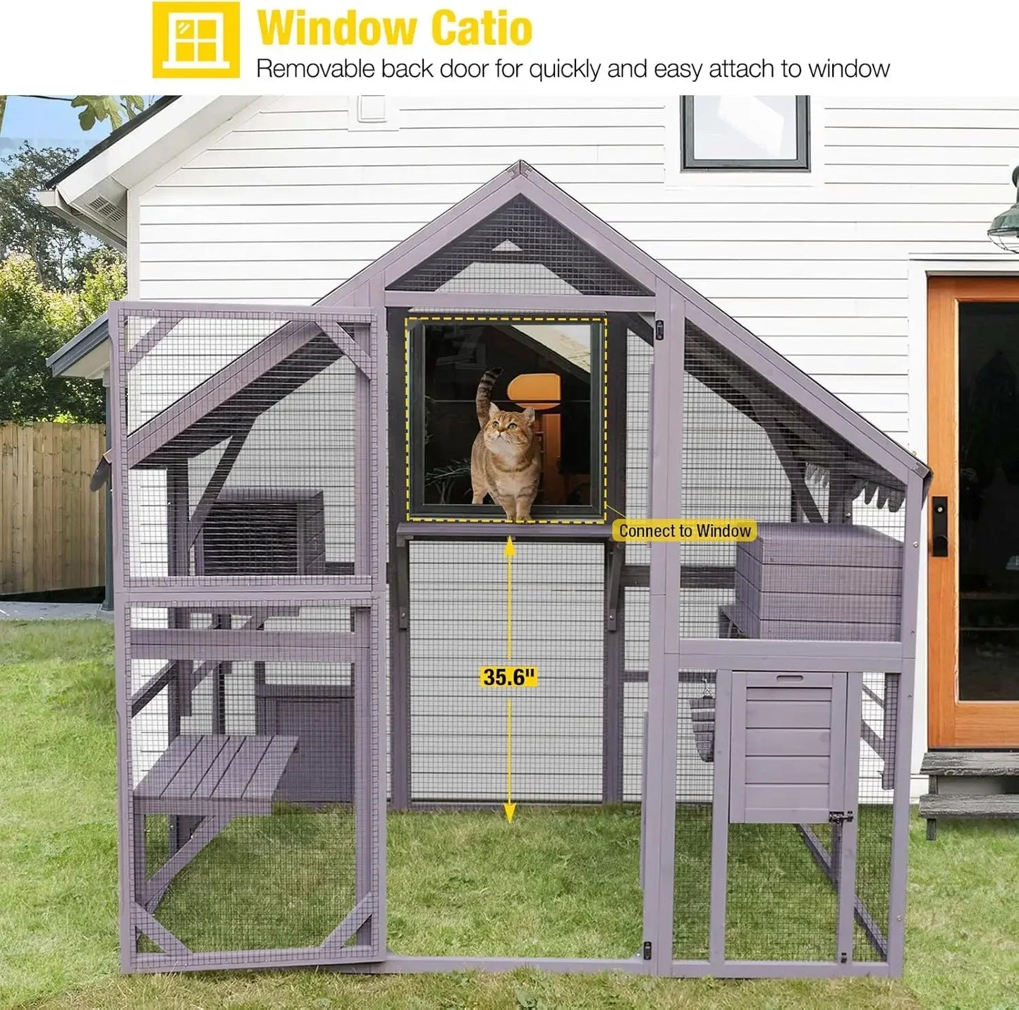 Cat Enclosure Outdoor Cat Catio Large Cat Run with Bridges, Walks, Small Houses, Roof Cover 28.27ft cat cage cat house