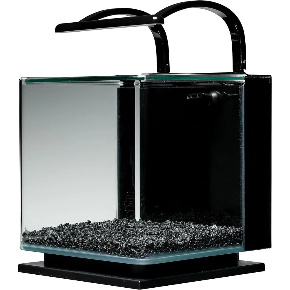 3 Gallon Contour Aquarium Kit with LED Lighting Sleek Rounded Glass Hidden Filter Easy Slide Canopy Ideal Aquatic Life