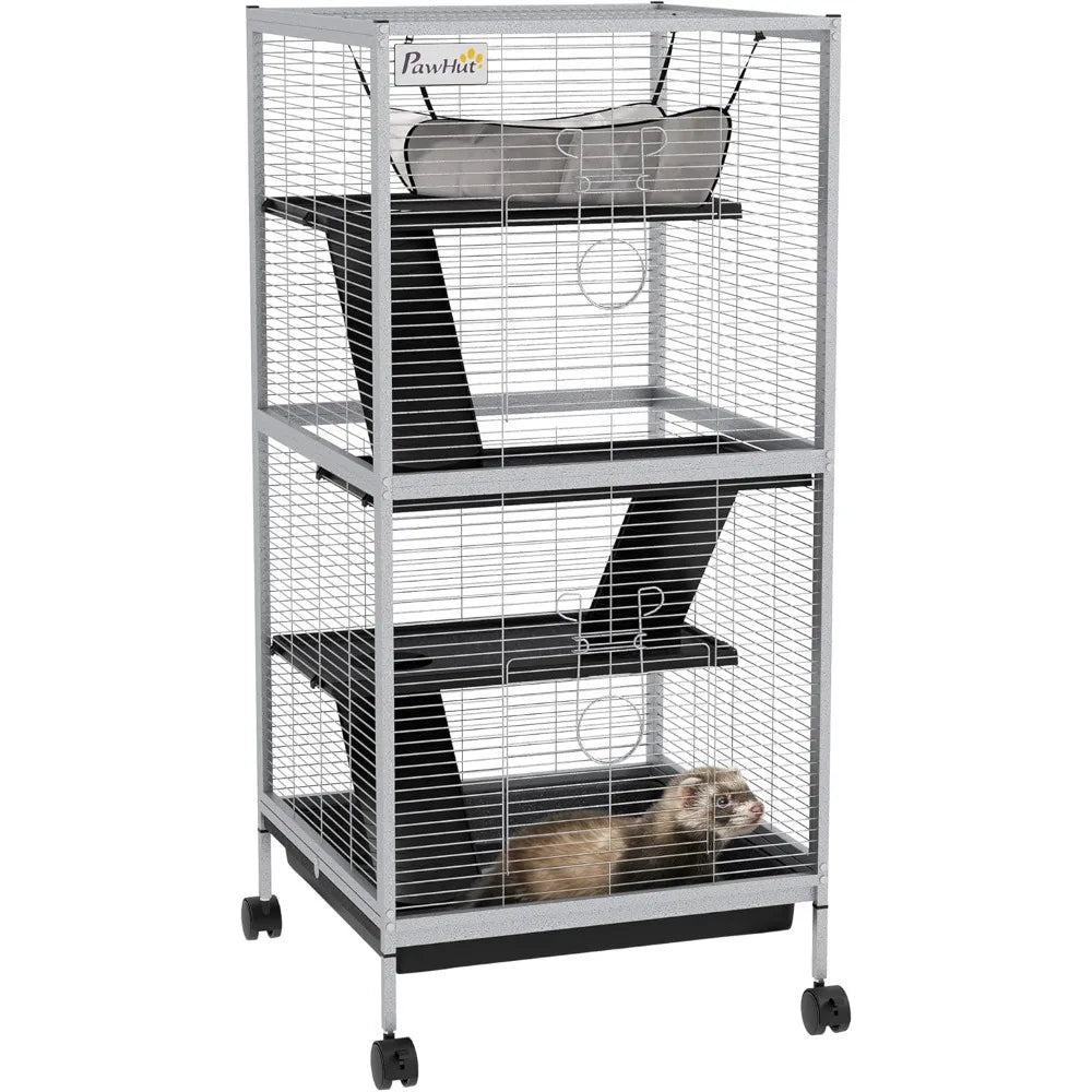 Metal Small Animal Cage Rolling Big for Ferret Chinchilla Sugar Glider With Hammock and 4 Tiers