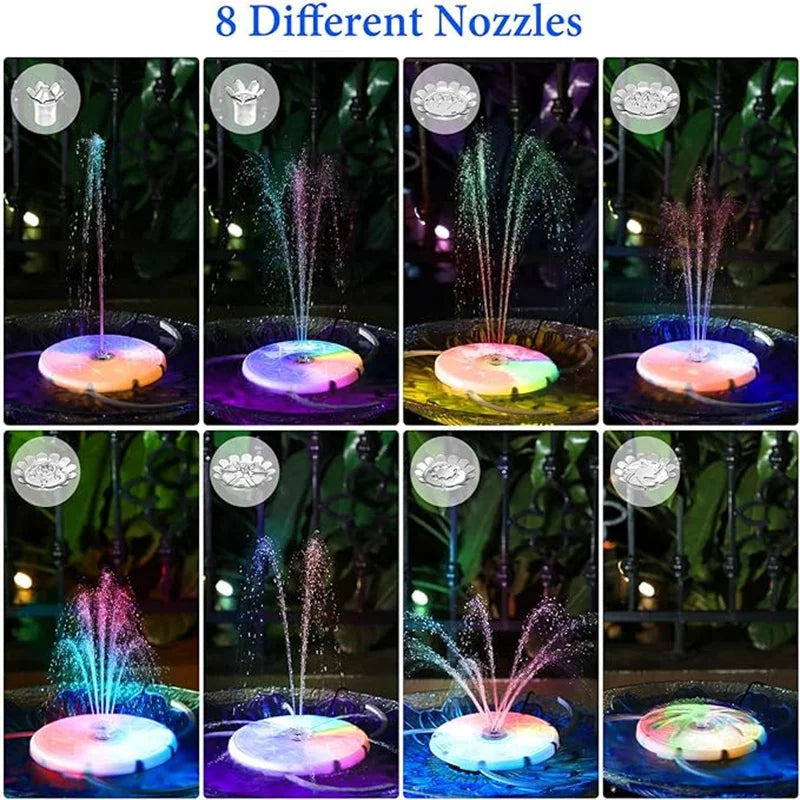 USB LED Water Fountain Pump, Remote Control Floating Pond Fountain with Colorful Led & 3 Etractable Brackets for Bird Bath, Pon