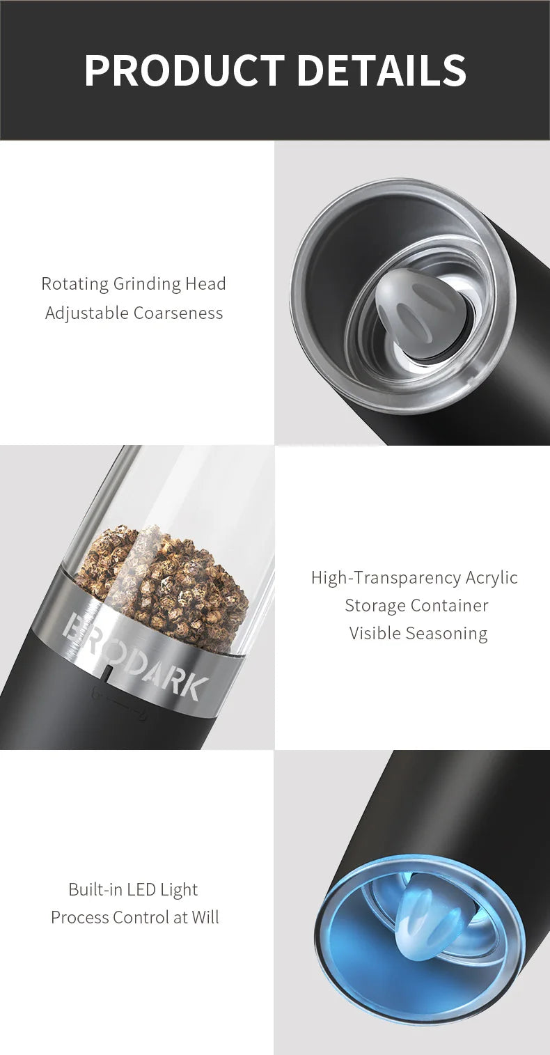 1/2Pcs Gravity Electric Salt And Pepper Grinder Set Battery Powered LED Light One Hand Automatic Operation