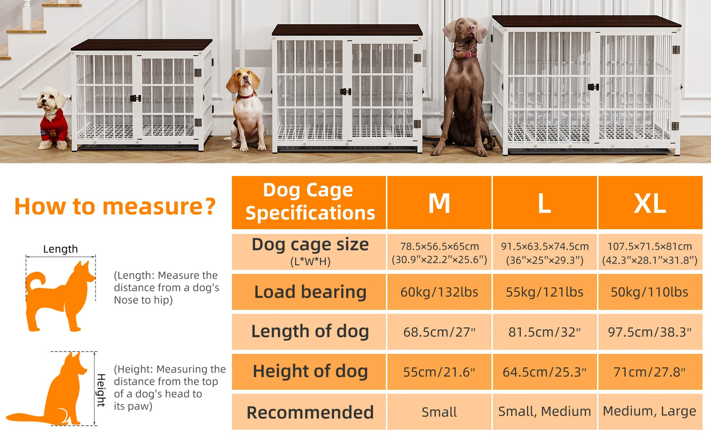 Large Wooden Dog Crate Indoor Furniture Style Elevated Pet Dog Cage Kennel End Table Lattice Playpen with 3 Doors