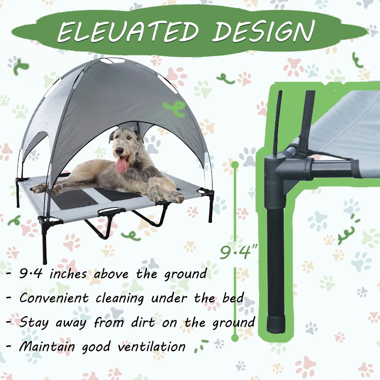 Dog Bed with Canopy Anti Scratch Oxford Fabric Portable Elevated Cot for Large Dogs Indoor Outdoor