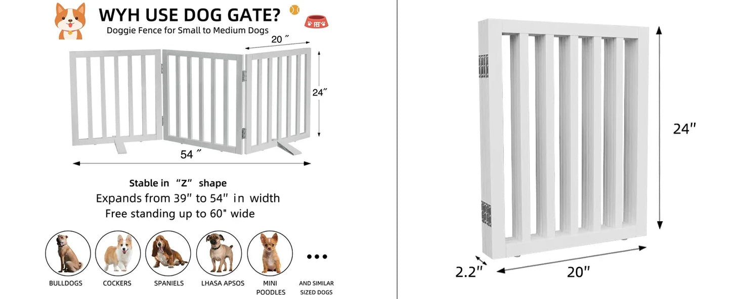 Dog Gate Indoor Freestanding Wooden Pet Fence for Home