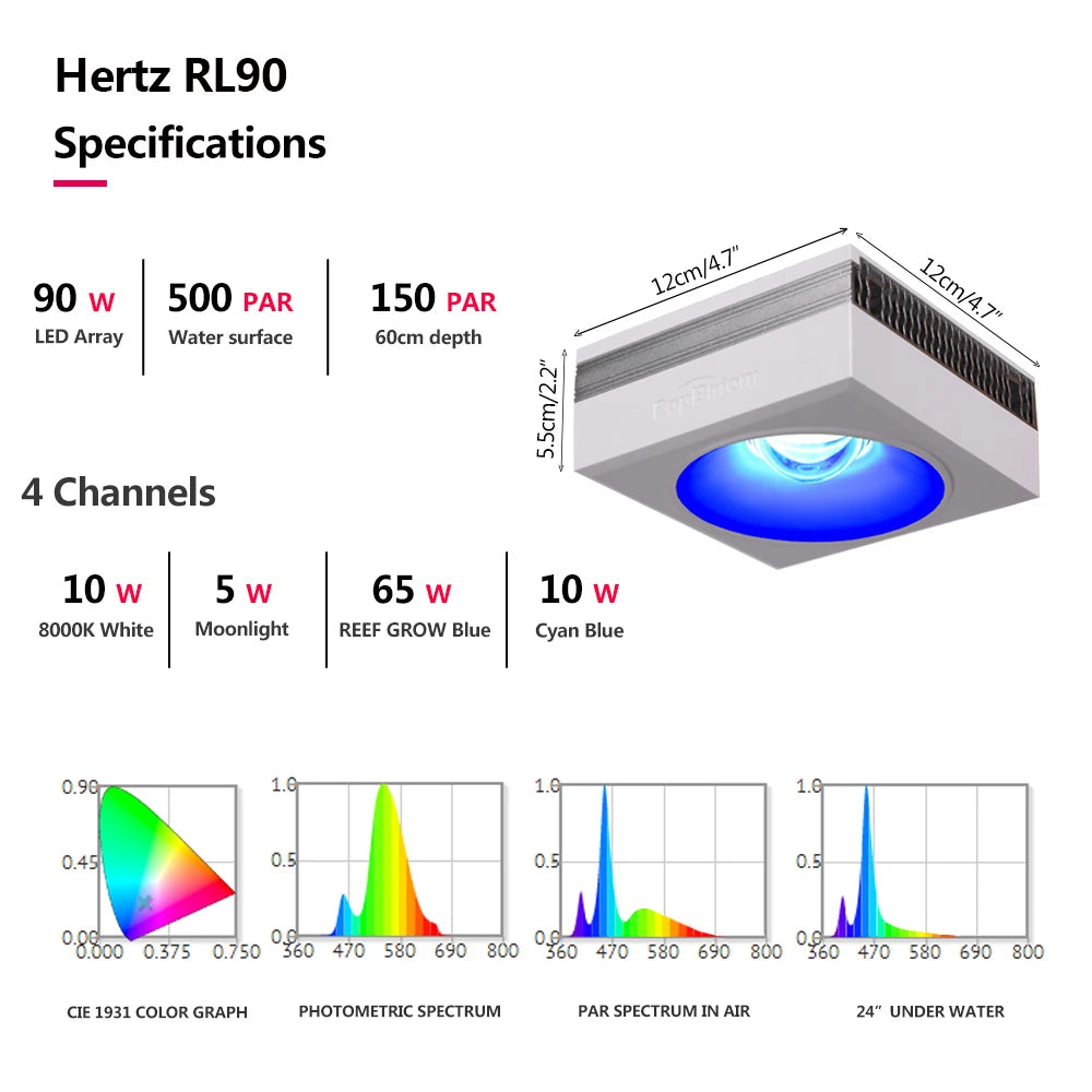 PopBloom RL90 WiFi Aquarium LED Lighting 100W Coral Reef Grow Light for Saltwater SPS LPS Marine Fish Tank
