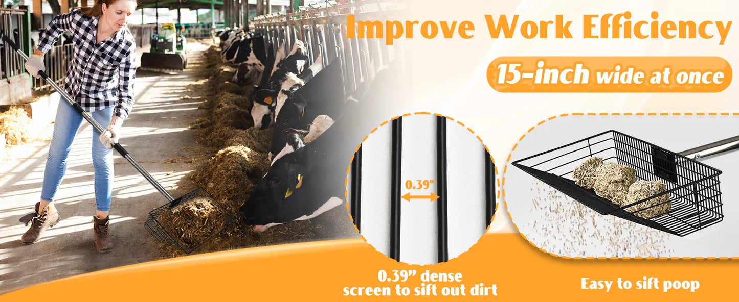 15inch Extra Large Chicken Poop Scooper, Heavy Duty Chicken Coop Scoop for Poop with 24 to 68" Stainless Steel Adjustable