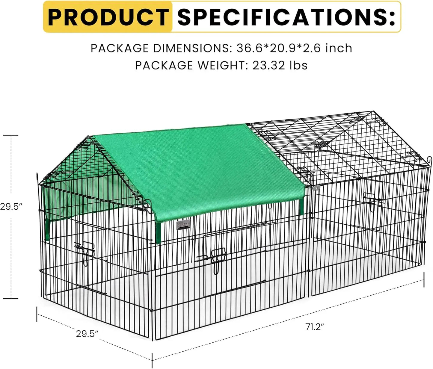 71” x 30” Foldable Outdoor Metal Coop Chicken Cage Enclosure