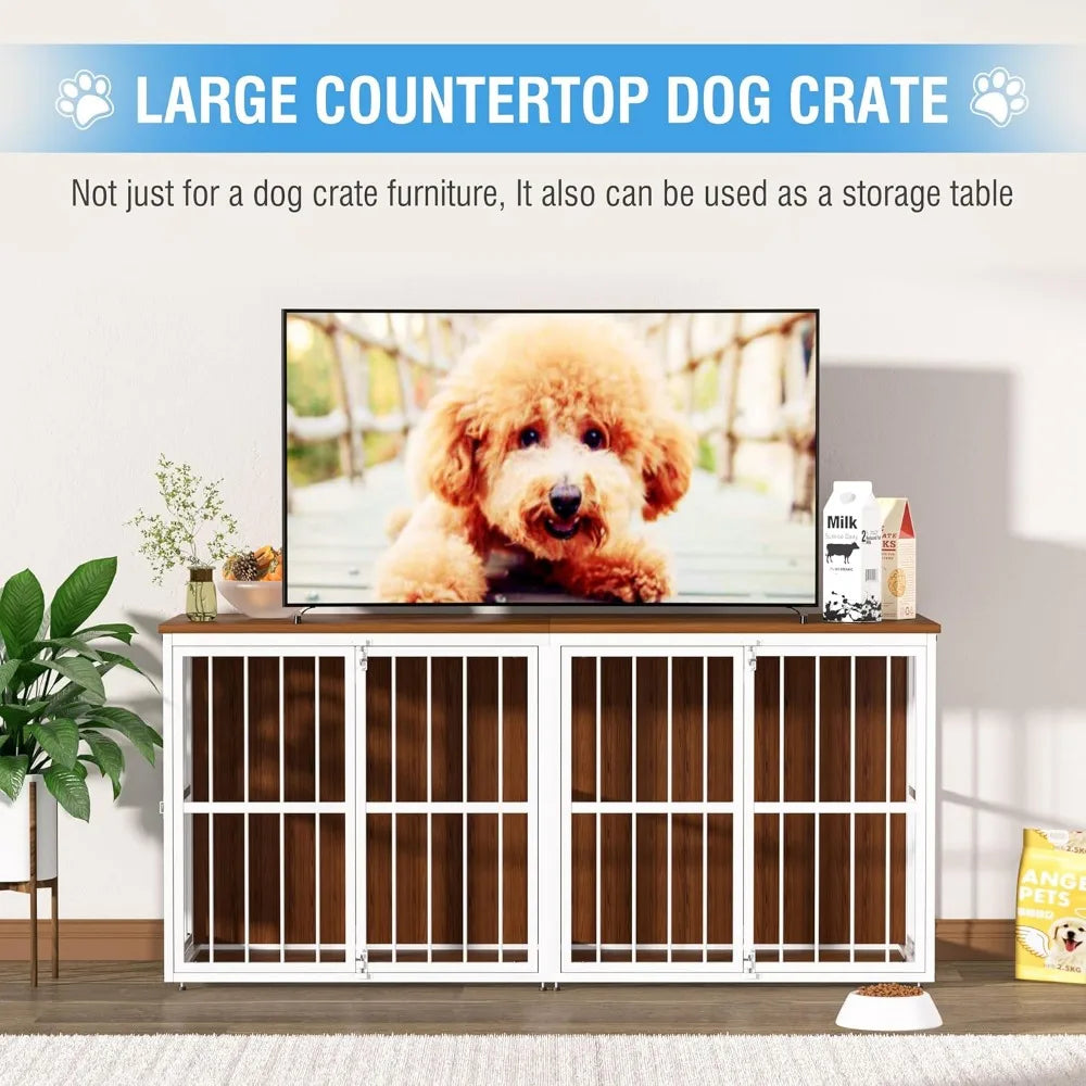 Masterpiece Double Wooden Dog Crate Furniture For 2 Dogs