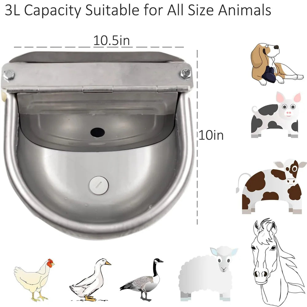 Automatic Water Dispenser for Dogs Stainless Steel Drinking Bowl for Farm Livestock Cattle Horses Goats and Sheep Auto Filling