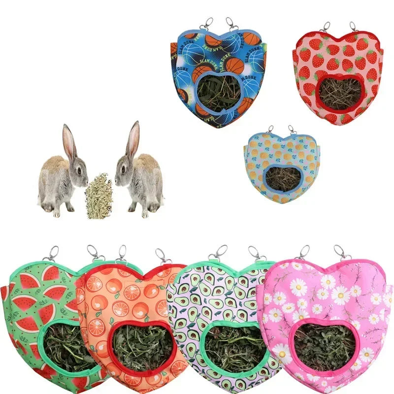 Guinea Pig Hay Feeder with Hooks Hanging Rabbit Grass Feeding Bag for Small Pets Bunny Hamster Feeding Dispenser Container