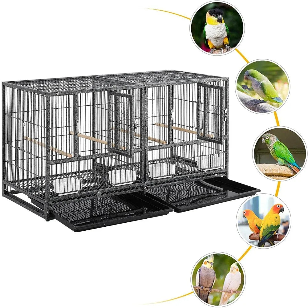 Double Story Divided Breeder Bird Cage for Small Parrots Parakeets Canaries Cockatiels Lovebirds Finches Budgies Quaker Black
