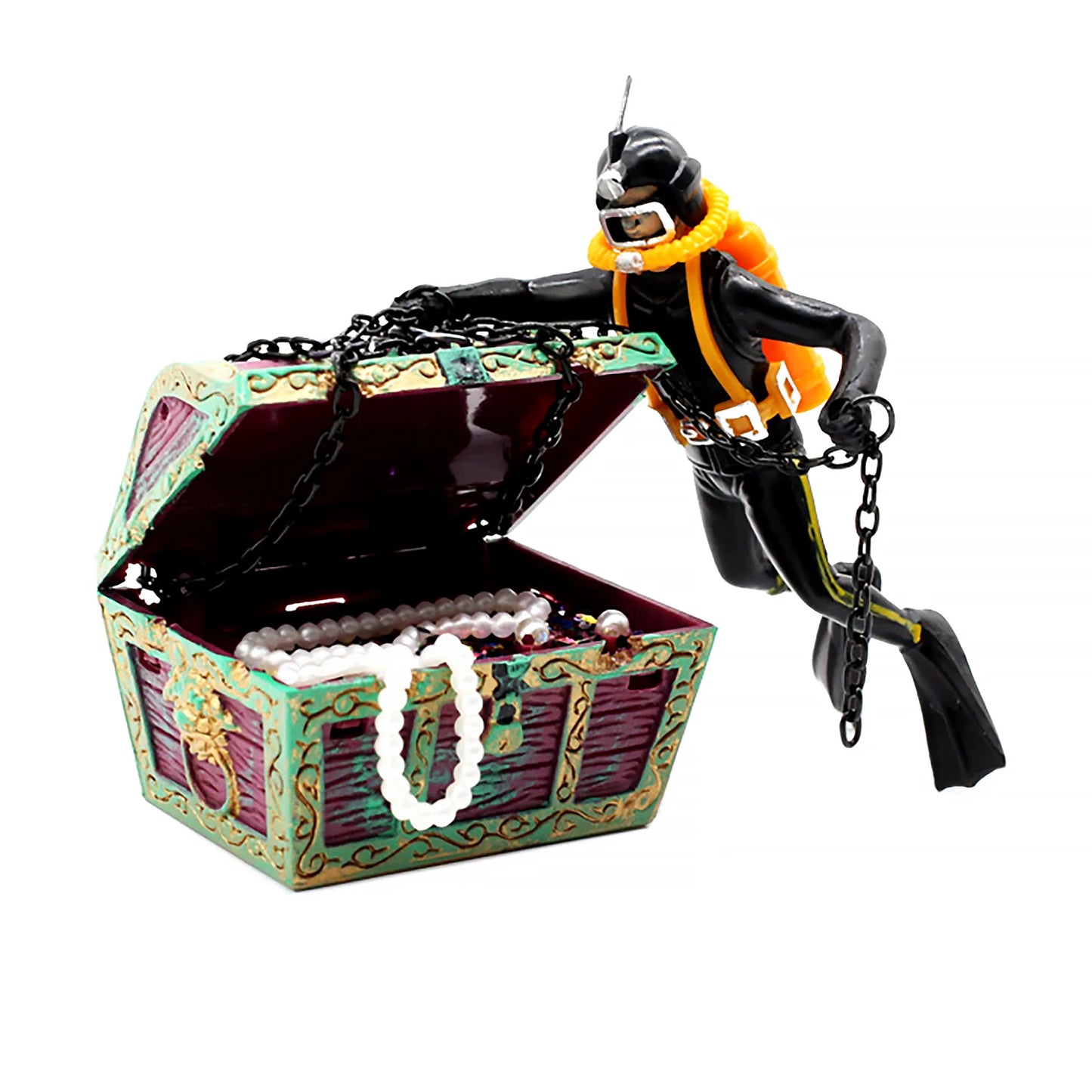 Creative Fish Tank Treasure Chest Diver Aquarium Decoration Floating Air Bubbler